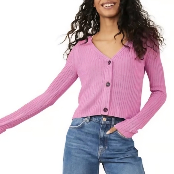 Free People Sweaters - SW3 Free People Game On Butterfly Blush  Cardigan Sweater Sz Md Ribbed Oversized